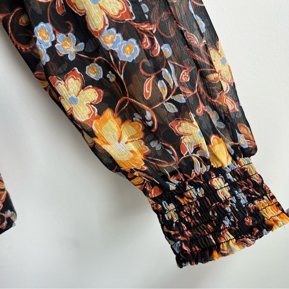 Old Navy V-Neck Smocked Floral Blouse Balloon Sleeve Babydoll Boho Peasant XL - Picture 7 of 15